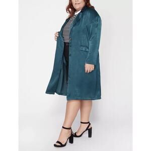 Soncy Trench Coat Jacket Long Sleeves Collared Peak Lapel Pockets Green Sz 2 NWT